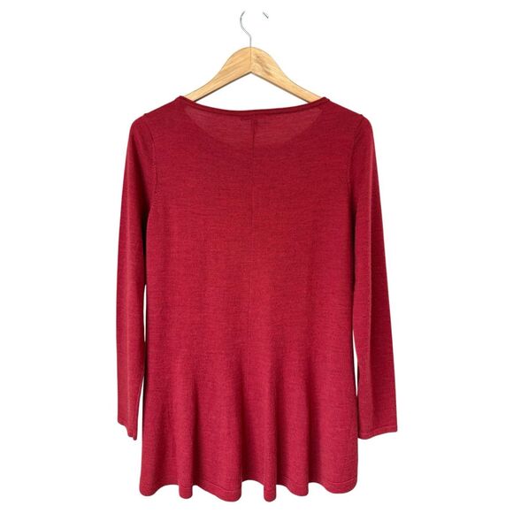 Eileen Fisher 100% Merino Wool Orange Red Long Sleeve Tunic Top Size M Petite - Picture 2 of 9